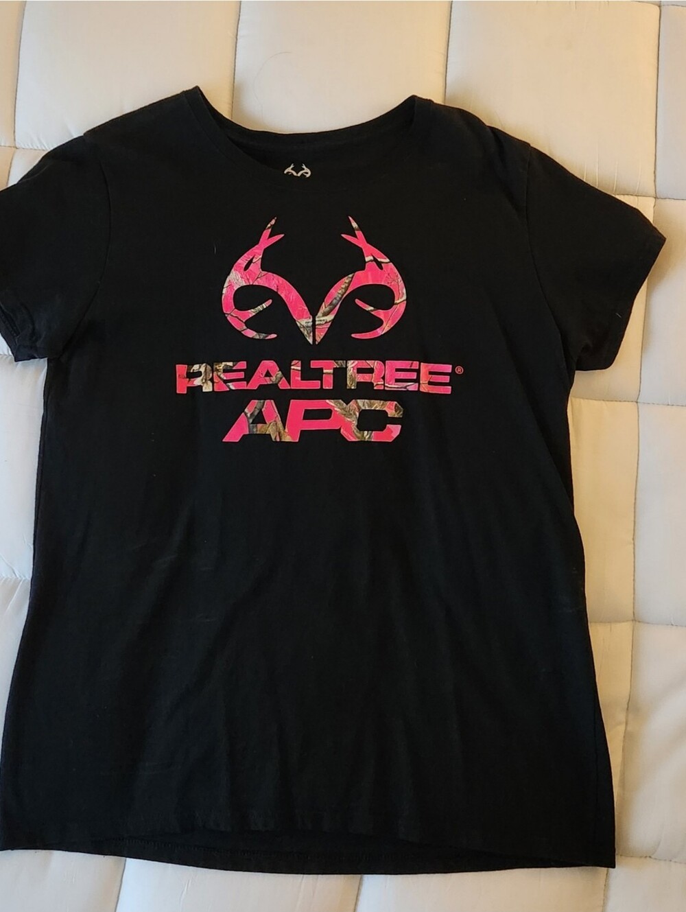 Realtree Black Short Sleeve Tee with Pink Camo Logo